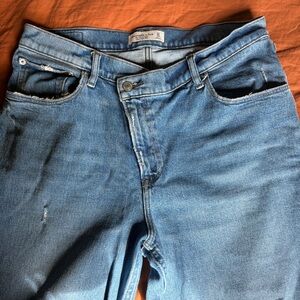Abercrombie & Fitch Ultra High Rise Cross Button Light Blue Slim Straight Jeans
